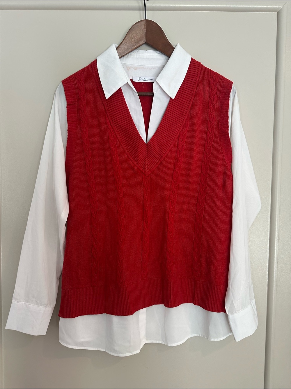 Red Cable Knit V-Neck Sweater Vest
